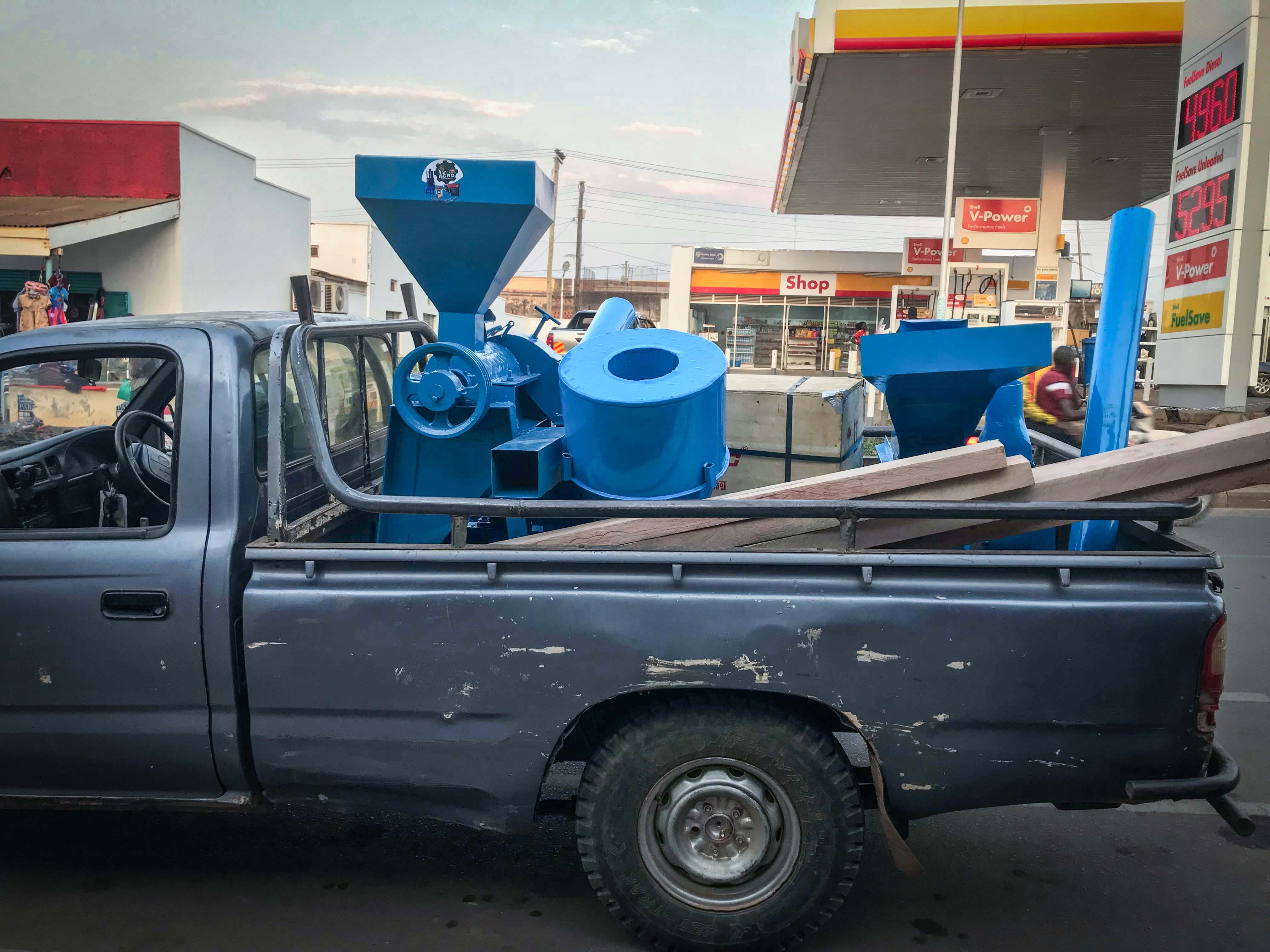 Maize milling machine being transported
